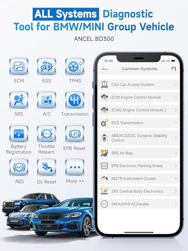 ANCEL BD300 Bluetooth OBD2 Scanner, Full System Code Reader and Diagnostic Tool for BMW with Battery Registration Service Reset EPB CBS ETC ABS Airbag & Powerful OBD2 Functions - color: BD300 Bluetooth