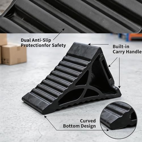 Wheel Chocks for RV Trailer Car Camper, Rubber Deformable Curve Upgrade Design, Wrapping Around Various Tires, Conforming to Ground, Better Load-Bearing and Anti-Slip, Durable Safty Block, 4 Pack - size: 4pack_95D