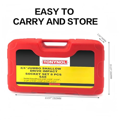 TONYNOL 3/4 Inch Drive Impact Jumbo Socket Set,6-Point,SAE(2-1/16" to 2-1/2"),8 Pcs,Cr-MO Steel,With a Storage Case - style: 3/4 Inch SAE(2-1/16" to 2-1/2"）