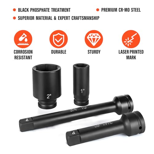 3/4" Drive Deep Impact Socket Set,21Pcs SAE (3/4 to 2 Inch) Sizes with Ratchet Wrench (24 tooth) Andextension Rod,6-Point Socket,Cr-Mo Steel Includes Adapters - size: 3/4"Drive Socket Set 21 PCS