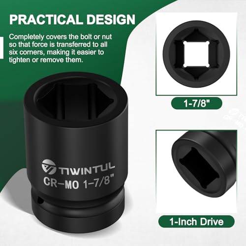 1-7/8" Impact Socket 1 Inch Drive for for Truck Axle Nuts, CR-MO | 6 Point Design Large Impact Socket, ANSI Certified, Heavy Duty Socket 1 Inch Drive , Hub Removal & Mining Equipment Repair - size: 1-7/8'' (1 PCS)