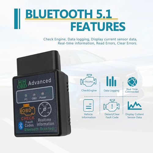 Bluetooth OBD2 Wireless Scanner Diagnostic Tool, Vehicle Code Reader for Car, Scan Tool Reset & Clear Check Car Engine Light, Compatible with iOS & Android & Windows