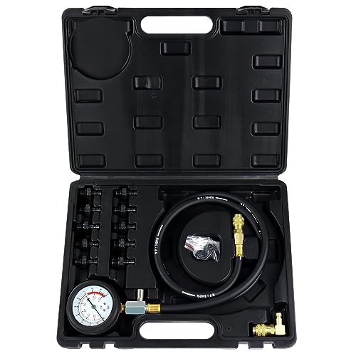 JoyFans Oil Pressure Tester Tool, 0-140PSI Oil Pressure Gauge Kit for Fuel System Mechanical Sensor Engine Cylinder Compression Test with Hose Adapters for Cars ATVs Trucks Use Black Case - color: Black Suitcase