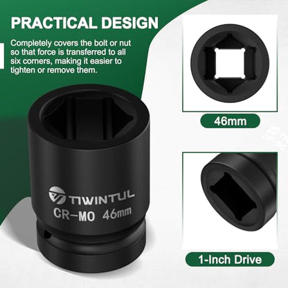 46mm Impact Socket 1-Inch Drive, 6 Point Design, for Semi Truck | CR-MO Heavy Duty Metric Socket for High Torque Impact Wrench, Large Socket for Semi Truck Axle Nuts & Heavy Equipment - size: 46mm(1 PCS)