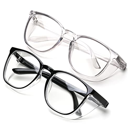 JOO'RTI Anti-Fog Safety Goggles Anti-Blue Light Saftey Glasses Anti-Dust Protective Eyewear for Women and Men - color: 2packs(black & Grey)