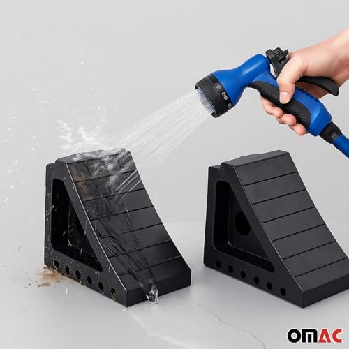 OMAC Wheel Tire Chock Blocks Heavy Duty Solid Ribbed Rubber for Car Truck & Trailer
