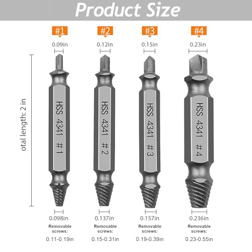 4PCS Damaged Screw Extractor Tools Sets, Stripped Screws Nuts & Bolts Drill Bit Tools for Easy Removal(silvrr) - color: 4pcs Silvery