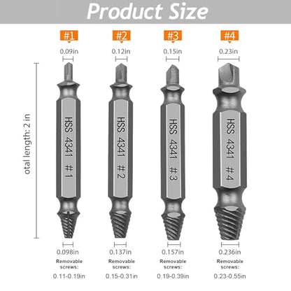4PCS Damaged Screw Extractor Tools Sets, Stripped Screws Nuts & Bolts Drill Bit Tools for Easy Removal(silvrr) - color: 4pcs Silvery