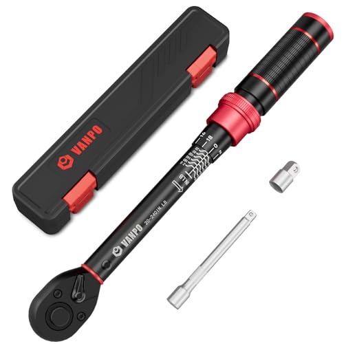 VANPO Torque Wrench 1/4-Inch Drive for Bike, 20-240 in.lb | Click Type, 2.3-27.1 Nm, Inch Pound Torque Wrench Set with 1/4" to 3/8" Adapter, 10cm Extension Bar for MTB, Bicycle Repair - size: 1/4-Inch(20-240 In.lb/2.3-27.1 Nm)