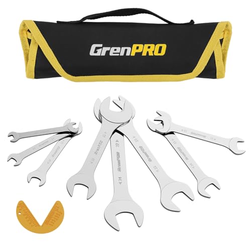 GRENPRO Thin Wrench Set (3mm Thickness) – 8PCS Carbon Steel Slim Wrenches for Tight Spaces, Metric 5.5mm-27mm, with Storage Pouch & Gauge - size: 8PCS Metric(3mm)