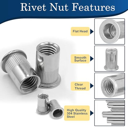 21Pcs M10 Rivet Nuts, 304 Stainless Steel Flat Head Rivnut Threaded Insert Nutsert - color: Silver, size: Metric M10 - 21 Pcs