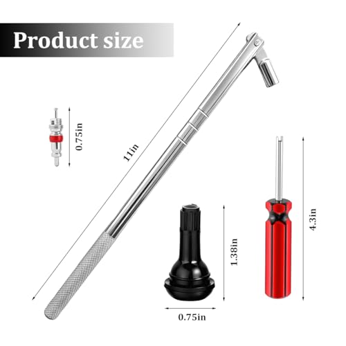 14PCS Car Tire Valve Stem & Core Removal Kit, Including 6PCS TR412 Snap-in Valve Stem and Core with 1 Single Head Remover Installer Tool, Auto Tyre Accessories, Universal for Vehicle