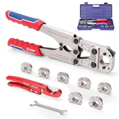 iCrimp Heavy Duty Air Hose Crimper Kit for 19/32" to 25/32" ID Ferrules | 7 Interchangeable Jaws & Cutter- Repair Tool for Rubber, Air & Torch Hoses