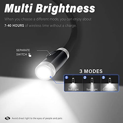 Vekkia Rechargeable LED Neck Book Light for Reading in Bed | 3 Brightness Levels/Flexible Soft Silicone Arms Comfortable Wear/Long Lasting,Great for Readers, Craft & Knitting - color: Black1