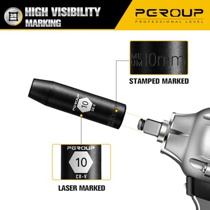 3/8” Drive Deep Impact Socket, Metric(10mm socket), 6-Point, Cr-V Steel With Black Manganese Phosphate Coating - size: 10 mm