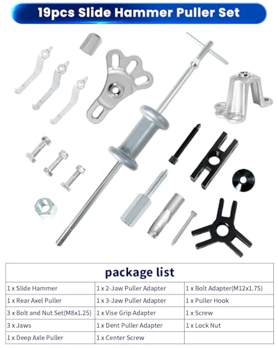 ATPEAM 9-Way Slide Hammer Puller Set | Wrench Adapter Axle Bearing Hub Auto Set, Axle Front Rear Wheel Bearing Dent Hub Gear Puller Remover Set - size: 19pcs Slide Hammer