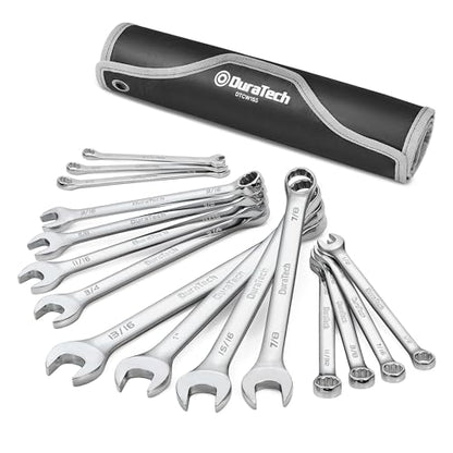 DURATECH Combination Wrench Set, SAE, 15-Piece, 1/4" to 1" | 12-Point, CR-V Steel, Rolling Pouch - size: Set (1/4" to 1")