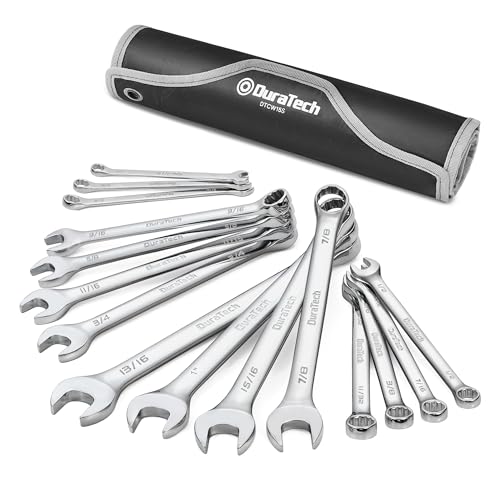 DURATECH Combination Wrench Set, SAE, 15-Piece, 1/4" to 1" | 12-Point, CR-V Steel, Rolling Pouch - size: Set (1/4" to 1")