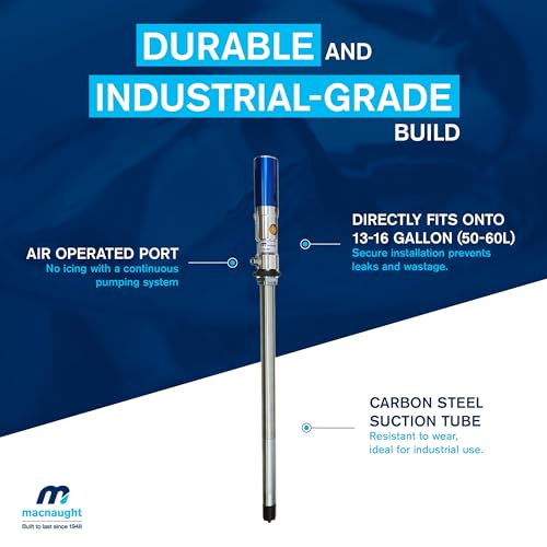 Macnaught M3 Series 5:1 Oil Transfer Pump. Air Operated Pneumatic 4GPM for 16 Gallon containers. Oils up to SAE 140W. Waste Oil, Coolant and ATF Compatible (NOT for Gasoline or Diesel)