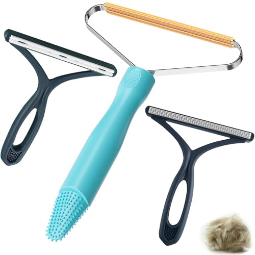 3-Pack Pet Hair Removal Tool,Dog Cat Hair Remover,Lint Shaver Cleaner Pro,Fur Removal Tool,Portable Carpet Scraper,Carpet Rake,Pet Hair Brush for Carpet,Clothes,Car Mats,Couch,Pet Bed,Furniture - color: Blue