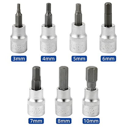 DAKCOS Hex Bit Socket Set, 7 Piece, 3/8 Inch Drive Metric, Sizes 3-10mm - style: 7PC 3-10MM