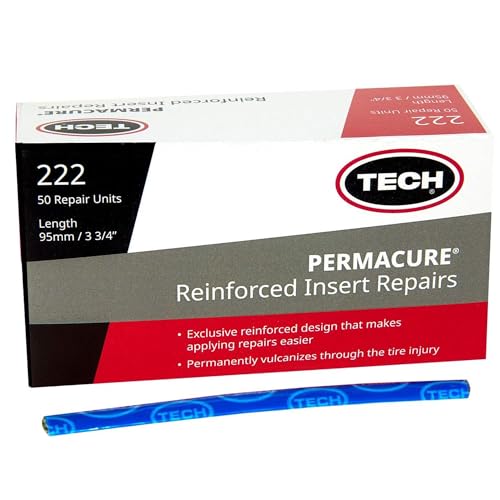 TECH Permacure Inserts – Reinforced Natural Rubber Compatible with Vulcanizing Fluid, Tubeless Sealant, Flat Repair Kits, 3-3/4" (95mm), Blue (Box of 50) for Emergency Puncture Fixes and Patch Kits