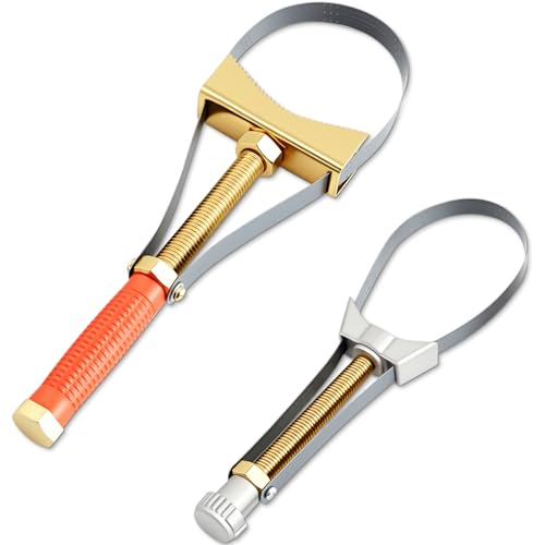 2 Pcs Heavy Duty Oil Filter Wrench Set, Adjustable Steel Strap Removal Tool for 2.5" to 5.5" (9-15cm) Diameter Filters, Industrial Grade for Trucks, Tractors, Excavators & Large Vehicles - color: Red, Blue, size: 2 Sizes