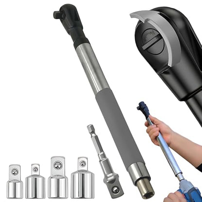 Offset Extension Wrench Impact – Electric Ratchet Wrench, Multifunctional & Durable Power Ratchet Wrenches, Chain Drive Wrench Extender, Dual-Mode Torque Control, Compatible with 1/2" Sockets (1Kits) - color: Silver Black 1 Pack