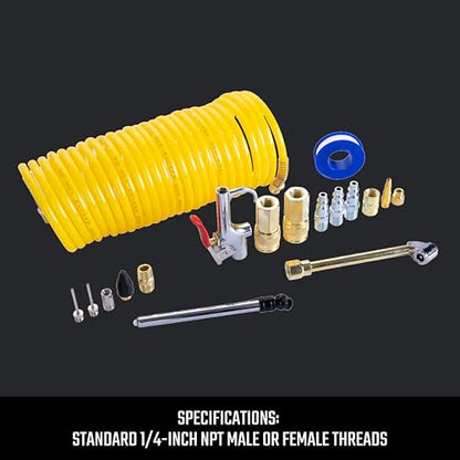 CRAFTSMAN 20-Piece Air Compressor Accessory Kit, Includes Recoil Hose, Tire Inflator, Blow Gun, Brass Quick-Connect Fittings, and More