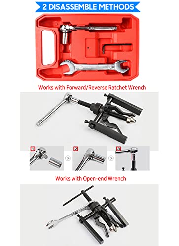 3 Jaw Puller Heavy Duty Bushing Gear Extractor Tool Kit with 1/4 Socket Ratchet Wrench Open End Spanner for Motorcycle Car Universal Bearing Puller Set of 5 Pieces