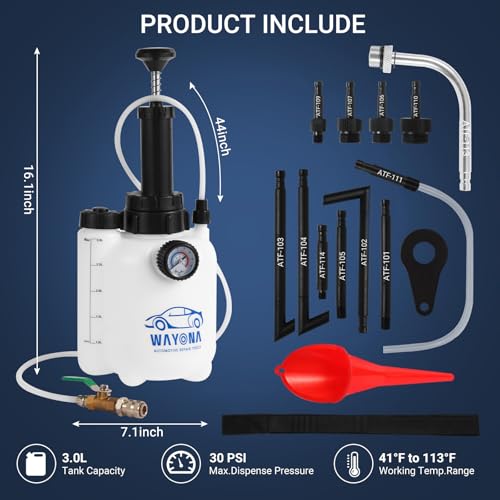 Wayona Transmission Fluid Transfer Pump 3L, 12 ATF Adapters, Manual Automotive Transmission Fill Pump Set Oil Filling Filler System Fluid Transfer Dispenser Tool Kit with Pressure Gauge and Scale