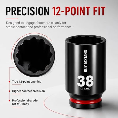 8PCS 1/2"Impact Socket Set Metric,29mm,30mm,32mm,34mm,35mm,36mm,38mm,39mm, Axle Nut Impact Socket Set L90, 12 Point CR-MO - size: 12 Point 8PCS 1/2" Socket Set Metric