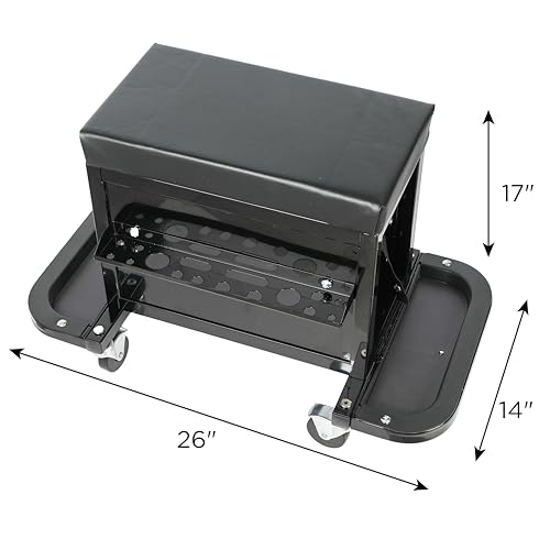 ZeHuoGe 3 Drawer Tool Chest, Rolling Mechanic Seat with Tool Trays, 2-In-1 Tool Chest, 350lbs Max Weight Capacity