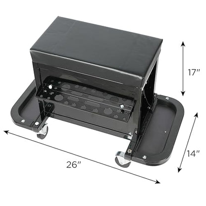 ZeHuoGe 3 Drawer Tool Chest, Rolling Mechanic Seat with Tool Trays, 2-In-1 Tool Chest, 350lbs Max Weight Capacity