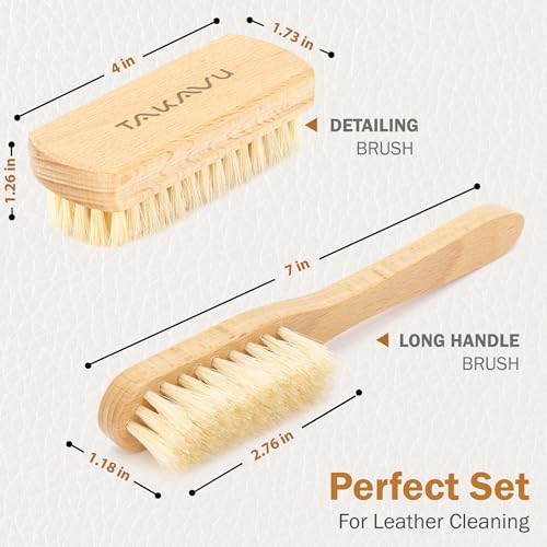 TAKAVU Leather & Upholstery Brush, Pure White Boar Hair, Car Seat Safe | Soft Detailing Brush for Alcantara, Suede, Sofa, Furniture, Convertible Tops, Car Interiors, Boots & Bags