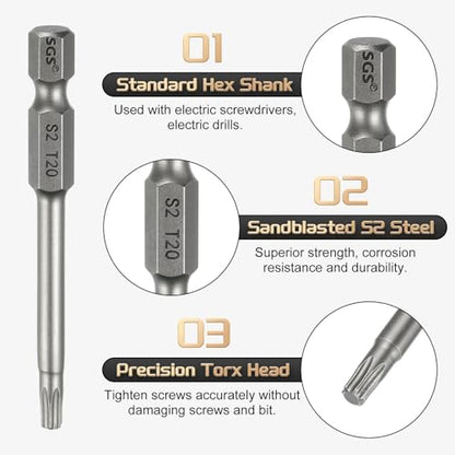 HARFINGTON 3pcs T20 Torx Head Screwdriver Bit 1/4" Hex Shank 2.6" (65mm) Long Magnetic No Hole Tip Tamper Proof 6 Point Star Screw Driver Drill Bits S2 Steel Industrial Power Screwdrivers - size: T20 x 2.6"(65mm)