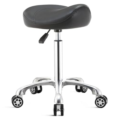 Saddle Stool Chair with Wheels,Ergonomic Swivel Rolling Height Adjustable for Salon Beauty Clinic Dentist Tattoo Home Office - color: Black, size: No Backrest