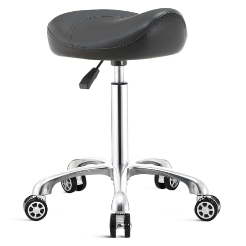Saddle Stool Chair with Wheels,Ergonomic Swivel Rolling Height Adjustable for Salon Beauty Clinic Dentist Tattoo Home Office - color: Black, size: No Backrest