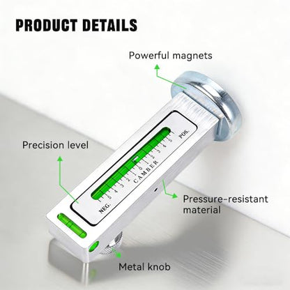 BARTOO Adjustable Aluminum Magnetic Camber Caster Pillar Gauge Universal Wheel Alignment Tool for Cars Trucks RVs Tire Repair, 2-Pack, Silver - size: 2 Pack - Silver