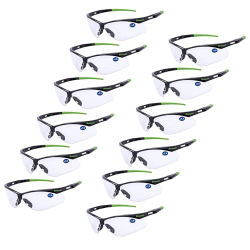 ProtectX Classic Safety Glasses, Anti-Fog Scratch Resistant Lenses, Protective Eyewear for Work, Indoor/Outdoor, ANSI Z87.1 - color: Evergreen Bifocal Reading 1.5 - 12 Pack