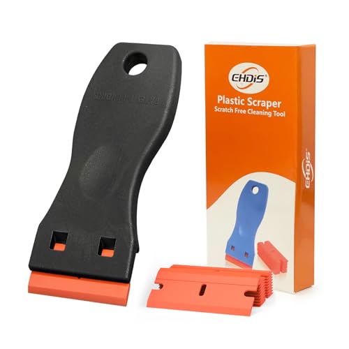 EHDIS 1.5" Plastic Razor Scraper Tool with 10pcs Double Edged Blades for Adhesive Remover,Removing Labels Stickers Decals Taping on Glass Windows(True Black) - color: True Black