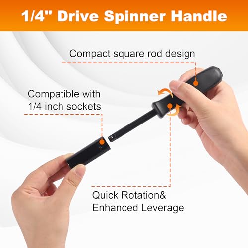Reniteco 16-Piece 1/4" Drive Socket Set, Metric (4mm-15mm), Deep Sockets, 72-Tooth Ratchet Wrench, Drive Spinner Handle, 6 Point Design, Cr-V - size: 1/4" 16 PCS Metric