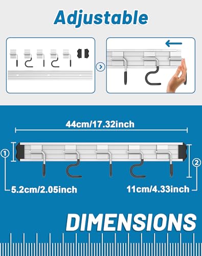 Mop and Broom Holder Wall Mount Garden Tool Rack Organizer, Modern Style,Movable Aluminum Alloy Wall Mounted Hook 2 Pack,Storage Gift for Bathroom,Closet,Laundry Room,Garage,Tool Room(Black)