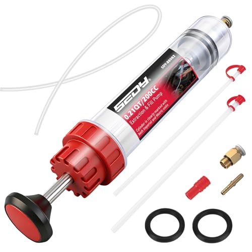200CC Automotive Fluid Extractor Syringe Pump with Long Hose and Extension Tubes, Oil Extractor Fluid Pump Oil Evacuator and Dispenser Pump for Engine Oil, ATF, Coolant, Brake & Power Steering Fluids - style: New Version