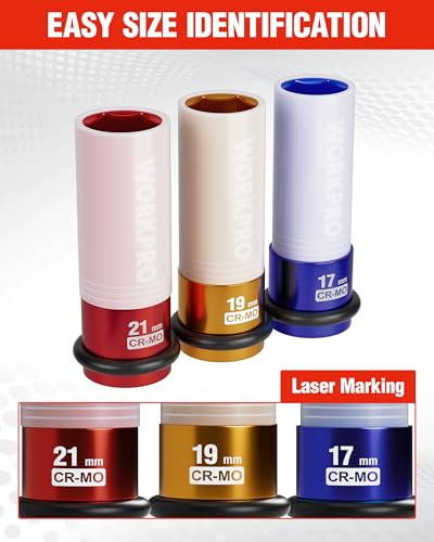 WORKPRO 1/2" Drive Lug Nut Impact Duty Socket, 21mm Deep Thin Wall Socket, Made of Premium Cr-Mo Steel, Non-Marring Lug Nut Wheel Sockets for Car - size: 1/2" DR x 21mm