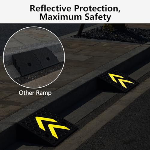 Rubber Curb Ramp, 6" Rise Height 2 Pack, Heavy-Duty 11000 lbs/5 T Capacity Threshold Ramps for Sidewalks, 17.13" L x 13" W Driveway Curb ramps with Deepened Anti-Slip Texture for Cars - size: 6" Rise Height