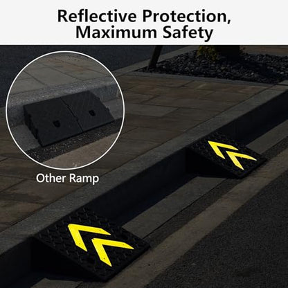Rubber Curb Ramp, 6" Rise Height 2 Pack, Heavy-Duty 11000 lbs/5 T Capacity Threshold Ramps for Sidewalks, 17.13" L x 13" W Driveway Curb ramps with Deepened Anti-Slip Texture for Cars - size: 6" Rise Height
