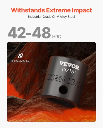 VEVOR Impact Drive Socket Set 1/2 Inches 19 Piece Impact Sockets SAE, Standard Socket Assortment, (3/8 Inches to 1-1/2 Inches) 6-point Hex Sockets - style: 1/2" 19PCS