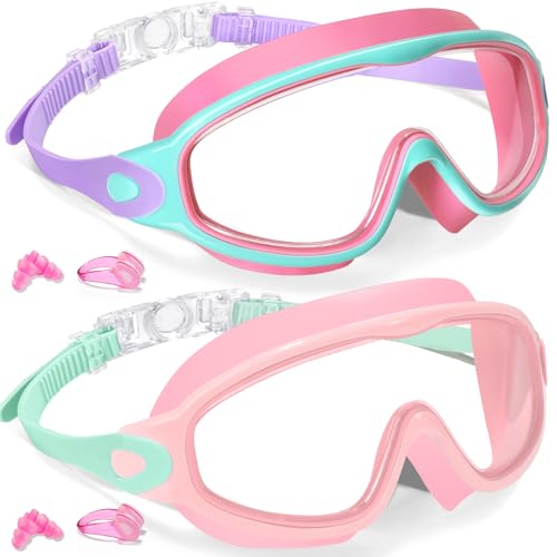 Keary 2 Pack Kids Swim Goggles for 3-15 UV Protection Anti-Fog Pool Water Swimming Goggles for Boys Girls Youth Toddler - color: Pink & Peach Pink