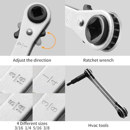 Hvac Service Flat Wrench Tools:3/16” to 3/8” 5/16'' x 1/4''Air Conditioner Valve Flat Ratchet Wrench with 2 Hexagon Bit Adapter Kit for Air Refrigeration Tools and Equipment Repair Tools Clearance - style: 1 Flat Wrench + 2 Hexagon Bit